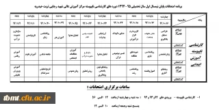 برنامه امتحانات پایان نیمسال اول سال تحصیلی 95-1394 دوره های کارشناسی ناپیوسته مرکز آموزش عالی شهید رجایی تربت حیدریه