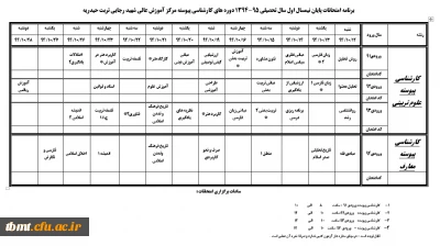 برنامه امتحانات پایان نیمسال اول سال تحصیلی 95-1394 دوره های کارشناسی پیوسته مرکز آموزش عالی شهید رجایی تربت حیدریه