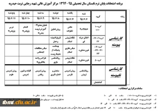 برنامه امتحانات پایان ترم تابستان سال تحصیلی 95-1394  مرکز آموزش عالی شهید رجایی تربت حیدریه