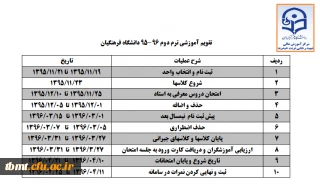 تقویم آموزشی ترم دوم 96-95 دانشگاه فرهنگیان