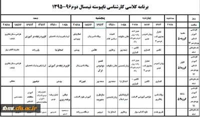 برنامه کلاسی کارشناسی ناپیوسته نیمسال دوم96-1395