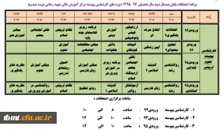 برنامه امتحانات پایان نیمسال دوم سال تحصیلی 96-1395 دوره های کارشناسی پیوسته مرکز آموزش عالی شهید رجایی تربت حیدریه