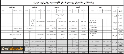 اطلاعیه مهم ترم تابستان
برنامه کلاسی دانشجویان پیوسته در تابستان 96واحد شهید رجایی تربت حیدریه