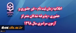 اطلاعیه شماره 2 ثبت نام

 زمان ثبت نام « غیر حضوری و حضوری » پذیرفته شدگان متمرکز آزمون سراسری سال 1398
 