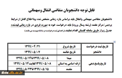 قابل توجه دانشجویان متقاضی مهمانی و انتقالی
