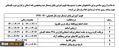 تقویم اجرایی پایان نیمسال دوم و نحوه برگزاری دوره تابستانی