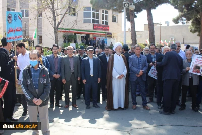 شرکت گسترده کارکنان، اساتید و دانشجو معلمان دانشگاه فرهنگیان شهید رجایی تربت حیدریه در راهپیمایی بزرگ روز قدس 1403.01.18